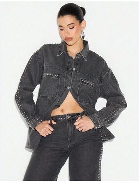Studded Black Denim Jacket Shirt